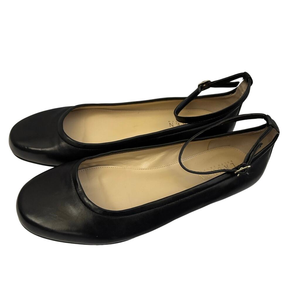 Lauren Ralph Lauren Black Leather Ankle Strap Ballet Flats Womens 7.5M